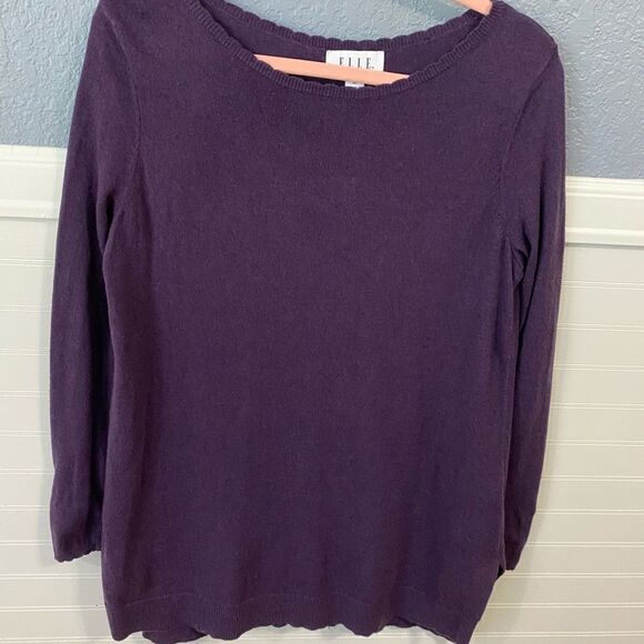 Elle Purple Heather Lace-Trim Bow Sweater - Picture 2 of 5